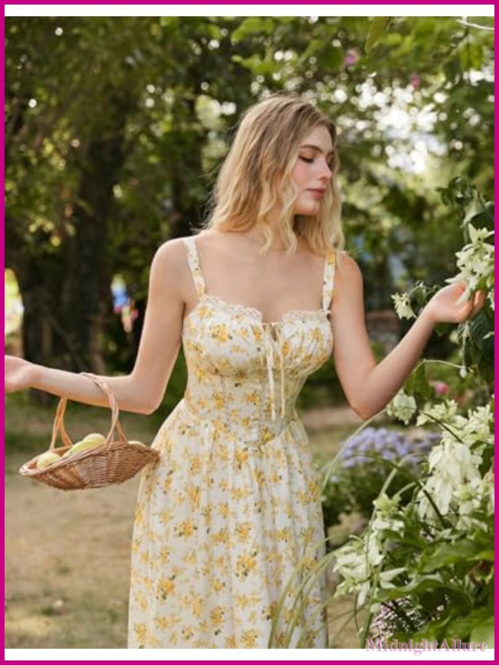 Floral Corset Dress Cutout Waist Smocked Back Pockets 95% Polyester 5% Elastane - Picture 4 of 6